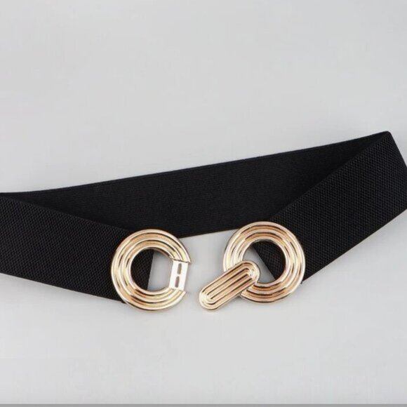 Metal Round Buckle Elastic Cinch Buckle Belt Black main image 4